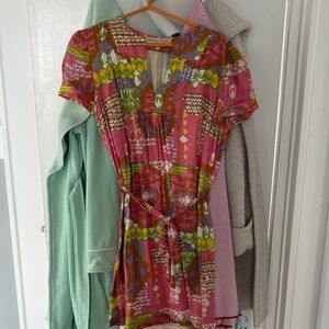 Trina Turk Pink Multi-Pattern Short Tie-Waist Mini Dress